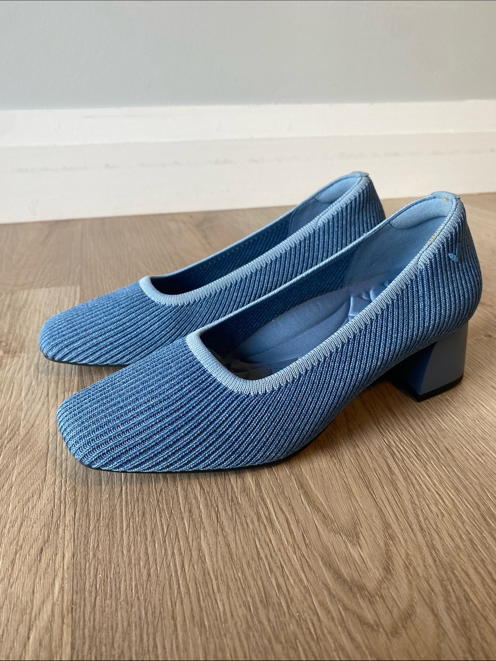 VIVAIA Blue Knit Square Toe Block Heel Pumps Size 37